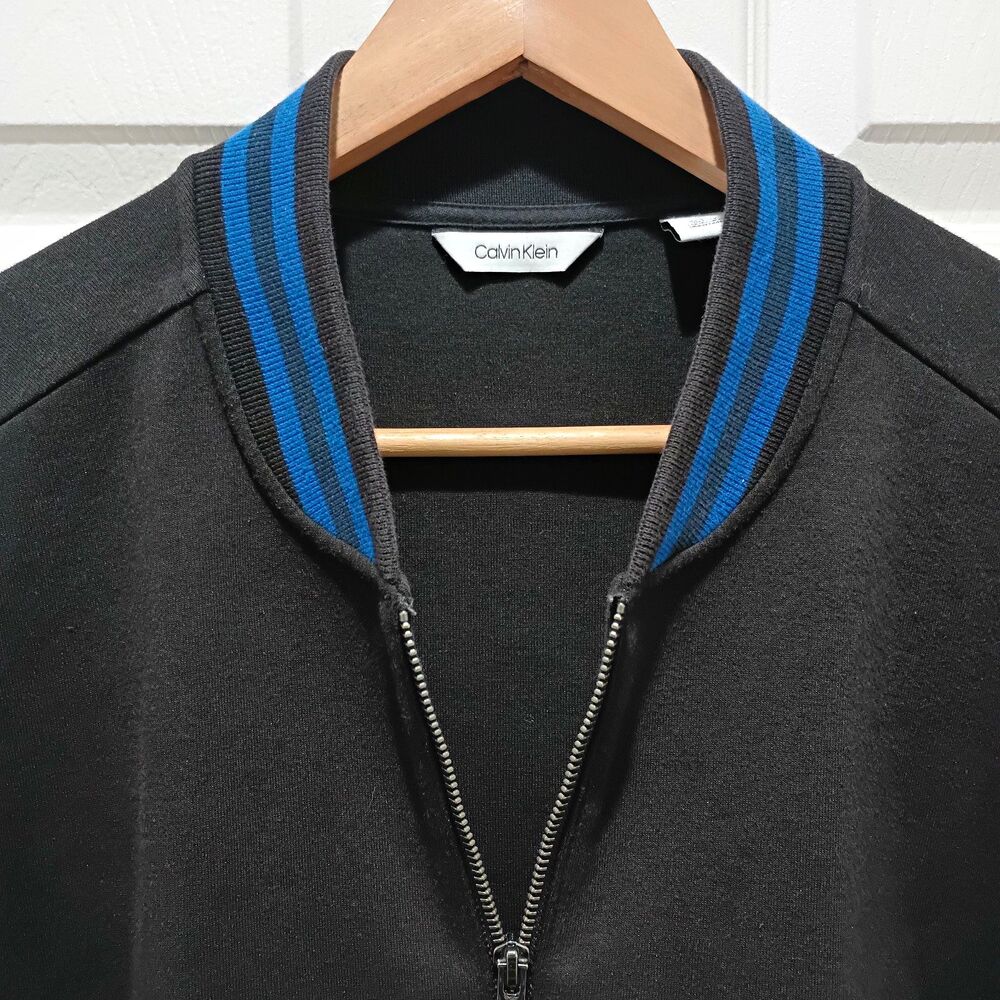 Calvin Klein Men's L Full Zip Varsity Sweatshirt Jacket Black Gray Blue
